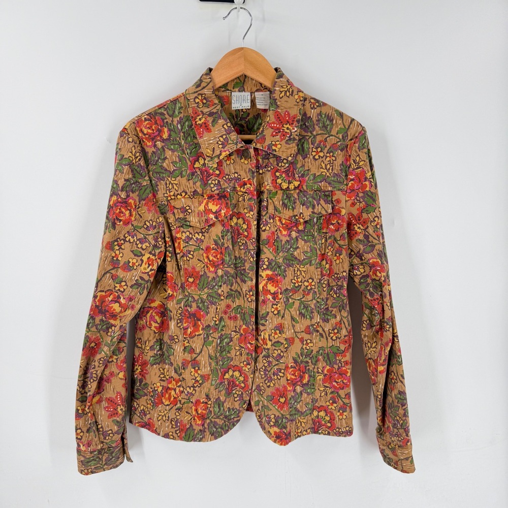 Vintage Floral Denim Jacket Brown Multicolor Size Medium Cottagecore Botanical